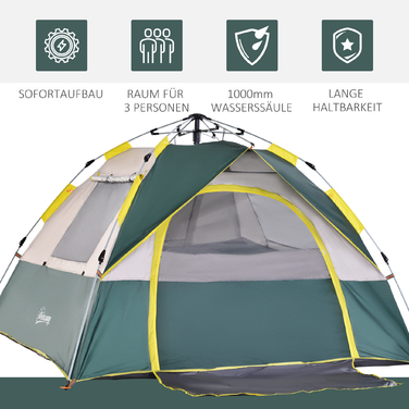 Купол намет Outsunny на 3 особи, поліестер, зелений, 205x195x135 см, кілочки | Aosom