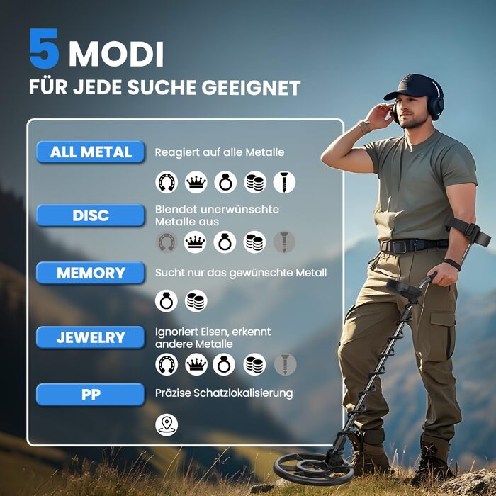 Металодетектор DR.ÖTEK Profi Set: Легкий, для дітей та дорослих, з Pinpoint, 5 режимів, вологостійкий, преміум-якість