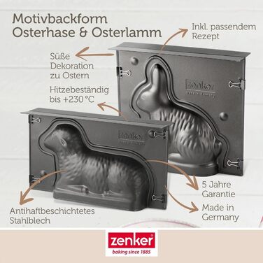 Easter Zenker Lamb and Bunny Baking Molds – 900 & 600 ml Filling Volume – 3D Cake Molds with Lamb and Bunny Motifs for Baking – Delicious Easter Decorations