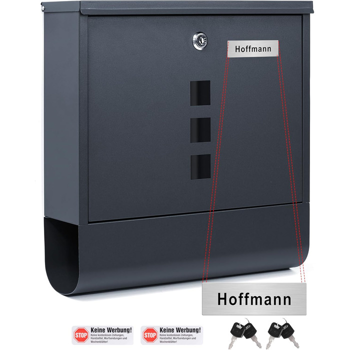 Поштовий ящик Zedelmaier XXL персоналізований з нержавіючої сталі, 35x35 см, 4 ключі, для листів B5/C4, з газетницею, RAL 7016 Антрацит