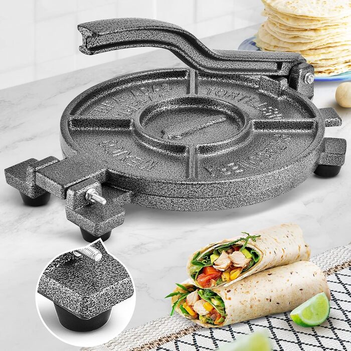 ARC Cast Iron Taco Press with 100 Parchment Papers - Tortilla Maker for Mehl Tortillas, Roti, Patacones - 8 Inch (20.3 cm)
