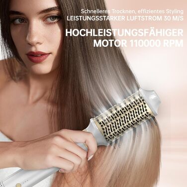 Webeauty Airstyler 7-в-1: фен-щітка, плойка, випрямляч, 110000 об/хв, 25 м/с, 500 млн негативних іонів, білий