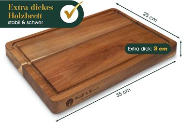 Дерев'яний обробний дошка Woolf & Woods з акціїї, великий, 35x25x3 см | Обробна дошка та сервірувальна таця | Екологічний, не оброблений