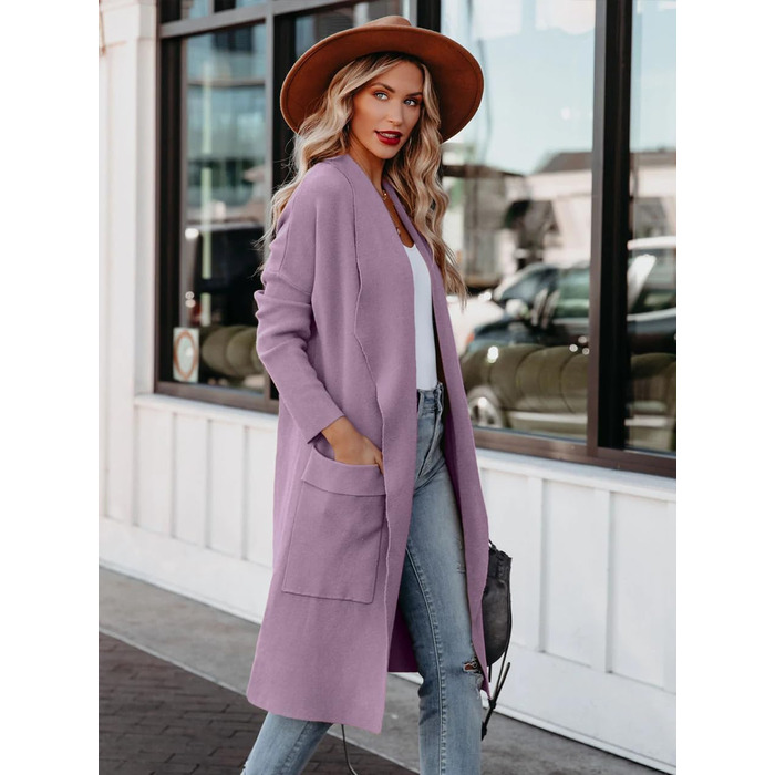 Жіночий кардиган з відкритим спереду, довгим рукавом та декоративними елементами, однотонний, фіолетовий (S)