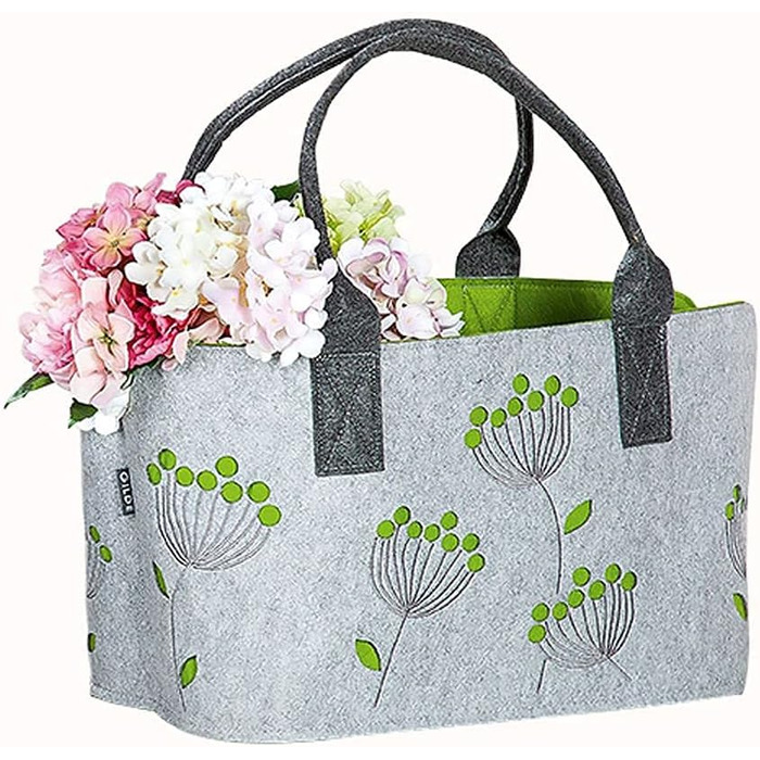 GILDE Felt Bag Dillblüte (Dill Flower), 41 cm, Shopping Bag/Wooden Bag/Beach Bag - tear-resistant & carries a lot of weight - safely cushions your purchases and has plenty of storage space (Light Grey)