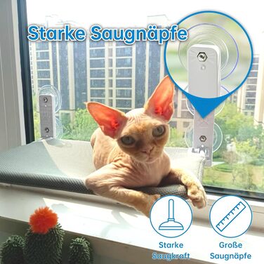 Кішка ліжко на вікно - гамак для котів з міцними присосками до 18 кг, знімний та перевертаний чохол, Fatbar & Stabi (Сірий, L)