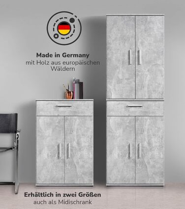 Multipurpose cabinet 60cm wide with drawers 'The Practical', small office cabinet or filing cabinet, also suitable as a shoe cabinet or storage cabinet in 60x90x34 cm (W/H/D) in White (Height 90CM, Concrete Look -92)