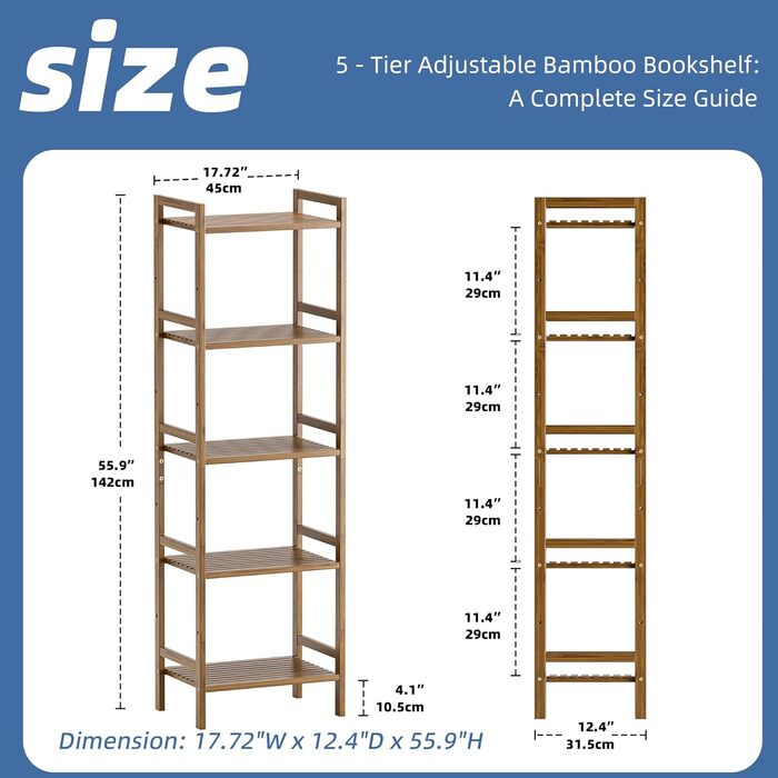 HITNET 5-Tier Freistehendes Bücherregal (Weiß/Walnuss)
