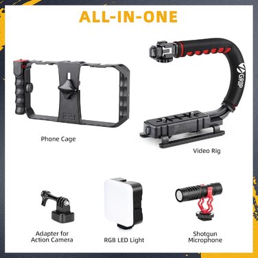 Стабілізатор Zeadio Tripel Zubehörschuh для смартфона з відео-рігом, ручка для камери, екшн-камери, DSLR та смартфонів (Професійний набір)