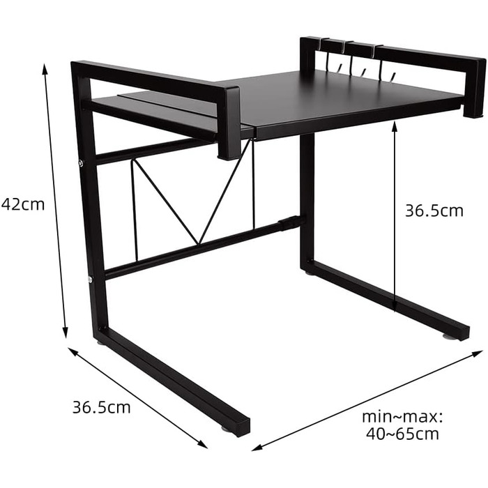 LANTUS Kitchen Shelf, Kitchen Organizer, Microwave Shelf, Oven Shelf Organizer, 2-Tier Organizer, Up to 25 kg, 42 cm (40-65 cm) Black