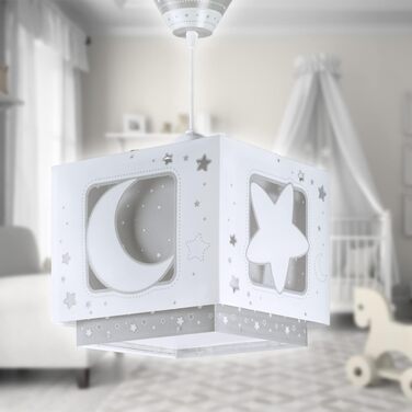 Ceiling Lamp for Kids' Room, Pendant Light, Hanging Lamp, Ceiling Light for Children, Moon and Stars Gray MoonLight, 63232E, E27