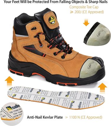 Черевики робочі S3Work M-8518 для чоловіків та жінок, захисні, антистатичні, водонепроникні, з натуральної шкіри, широка колодка, коричневі