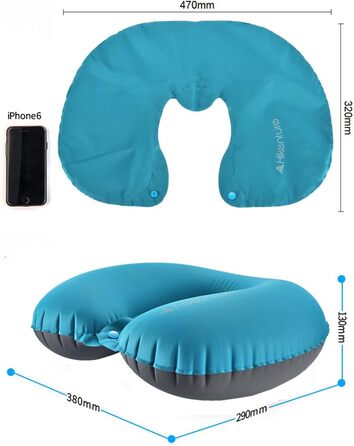 Надувна подушка для шиї HIKENTURE, Ultralight Travel Pillow – зручна подушка для подорожей, літака, авто, поїзда (Турквіс)
