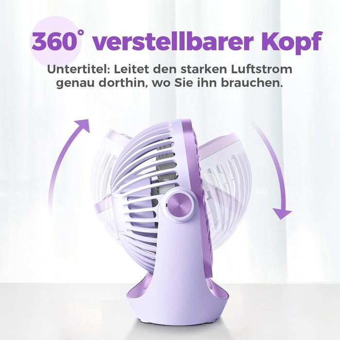 Вентилятор USB OCOOPA: компактний, тихий, 3 швидкості, 360° обертання, для офісу, дому та відпочинку (фіолетовий)