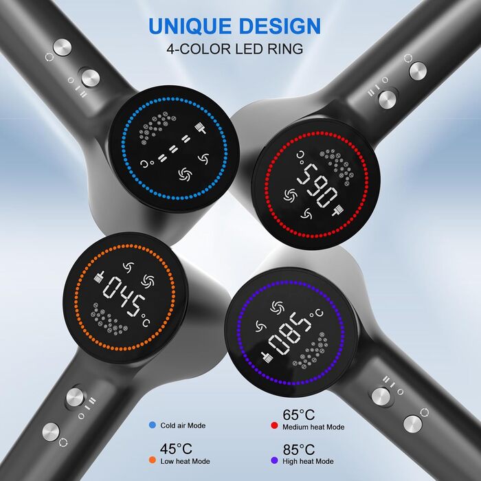 Фен для волосся з плазмою та безщітковим мотором 110 000 об/хв – швидке сушіння, тиха робота, з магнітною насадкою, для дому та подорожей (темно-сірий)