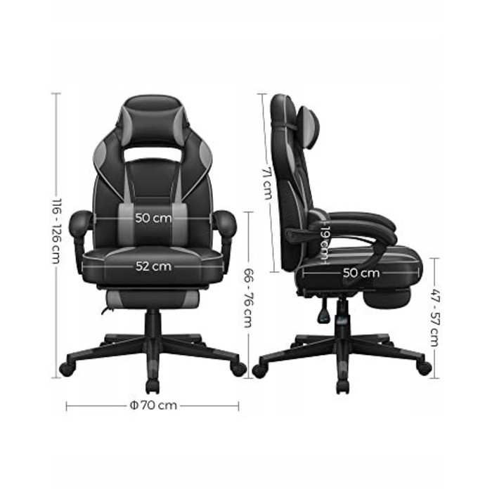 Ігрове крісло SONGMICS OBG073B03, чорно-сіре
