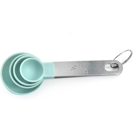 FBHappiness 4-Piece Baking Utensil Set with Kitchen Measuring Spoons, Stainless Steel Handle, Measuring Cups with Scale, Measuring Spoons, Kitchen Helper (Color: 4 Green Cups) (4 Blue Spoons)
