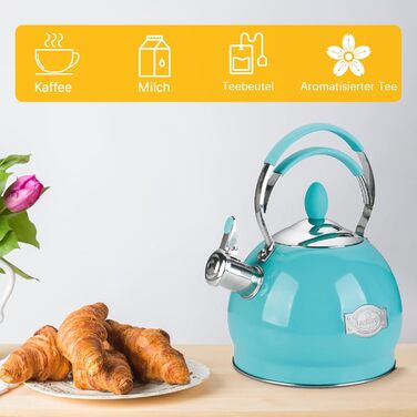 Кришка-свисток з нержавіючої сталі 2.6 л, сумісна з усіма плитами, включаючи індукційну (блакитна)