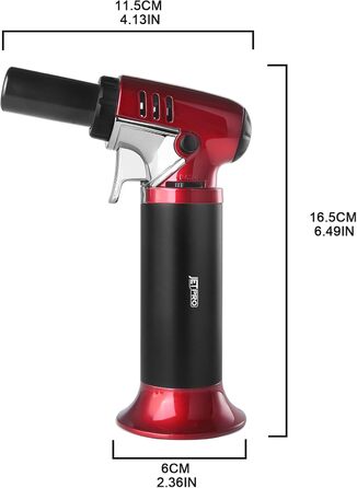 Газовий запальник Butan з регульованим полум'ям для кухні, випічки, барбекю, паяння. Безпечне замкове механізм, вікно рівня газу. Червоний, однотонний. (Butan Gas не входить до комплекту)