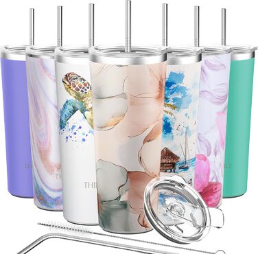 Термос THILY 780 мл з нержавіючої сталі, 2 шт. (Золотий мармур + Синій мармур) – ізольований, для кави та напоїв