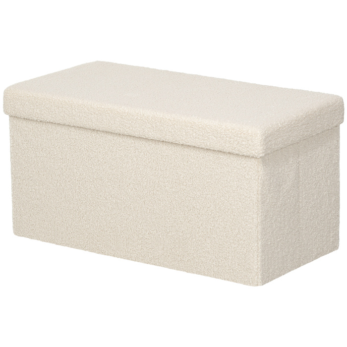 HOMCOM Storage Bench, Folding Bench, Upholstered Bench with Velvet Look, Ottoman Bench for Entrance Hall, Bedroom, Living Room, 76 x 38 x 38 cm Cream White | Aosom