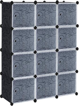 DIY Shoe Cabinet Shoe Shelf, Shelving System Shoe Storage Shelves for Clothes, Shoes, Toys, and Books 111cm x 37cm x 147cm (Black with Door) (12 Boxes)
