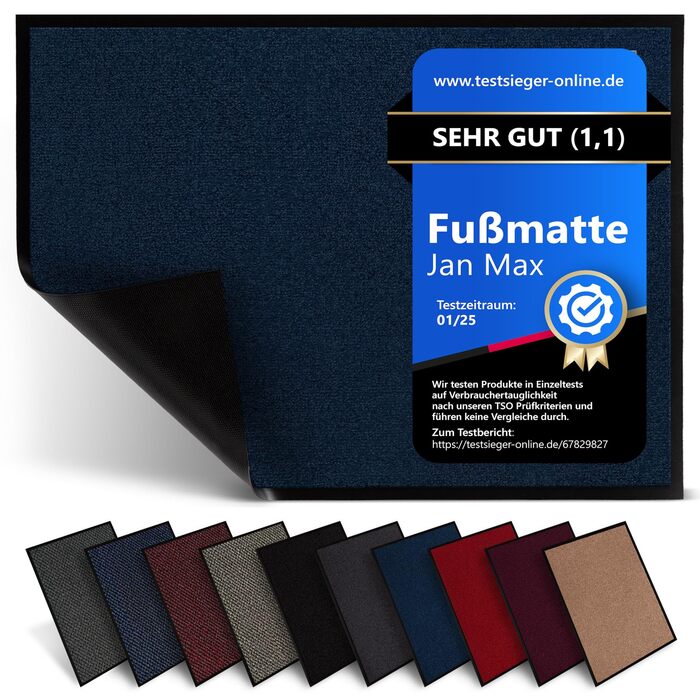 Привідний килимок Jan Max від бруду для дому та вулиці, вологостійкий грязезахисний килим, темно-сірий антрацит/чорний, 5 розмірів