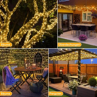 Льокотрна гірлянда 200 LED, для прикраси ялинки з пультом та таймером, 8 режимів, IP44, вологостійка, для дому та саду, тепле біле світло