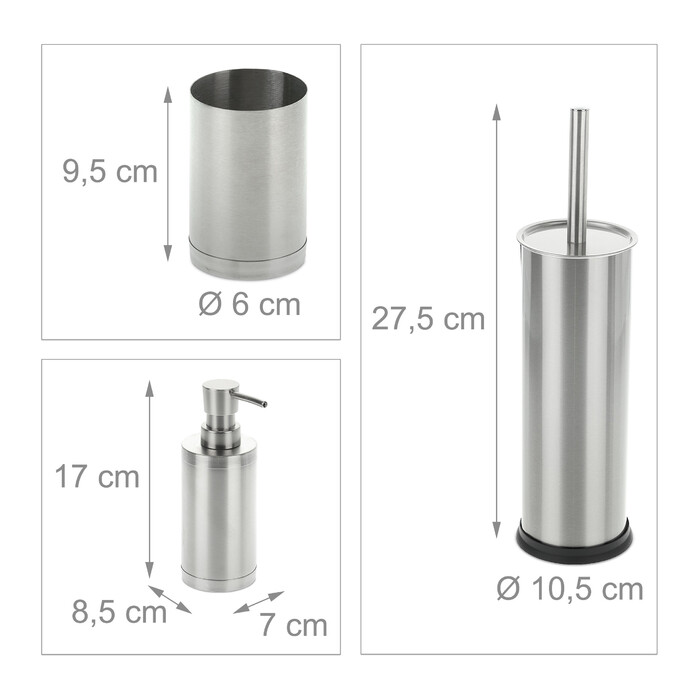 Relaxdays 3-Piece Bathroom Set Stainless Steel