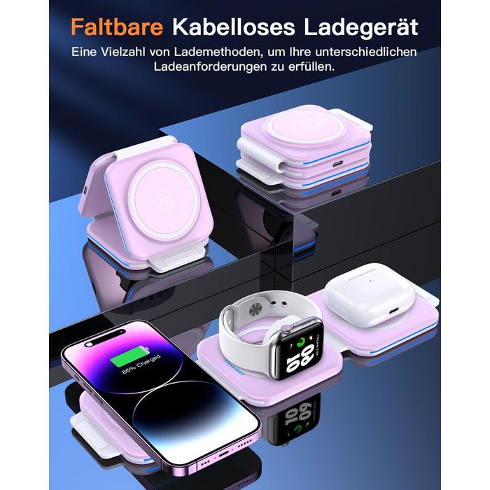 3-в-1 Бездротова зарядка: для Apple Watch, iPhone та AirPods (фіолетовий)