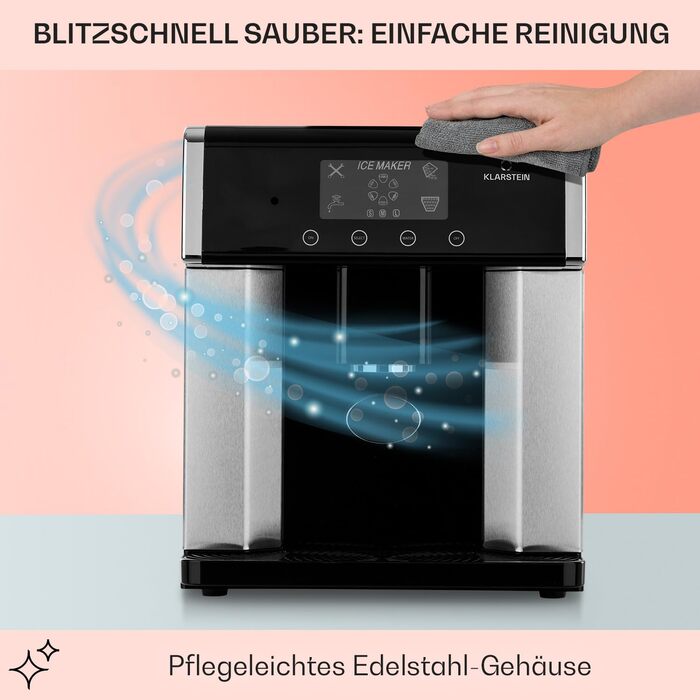 Машина для приготування льоду Klarstein Eiswürfelmaschine Klein, 3L, срібляста, 10-15 кг/24г