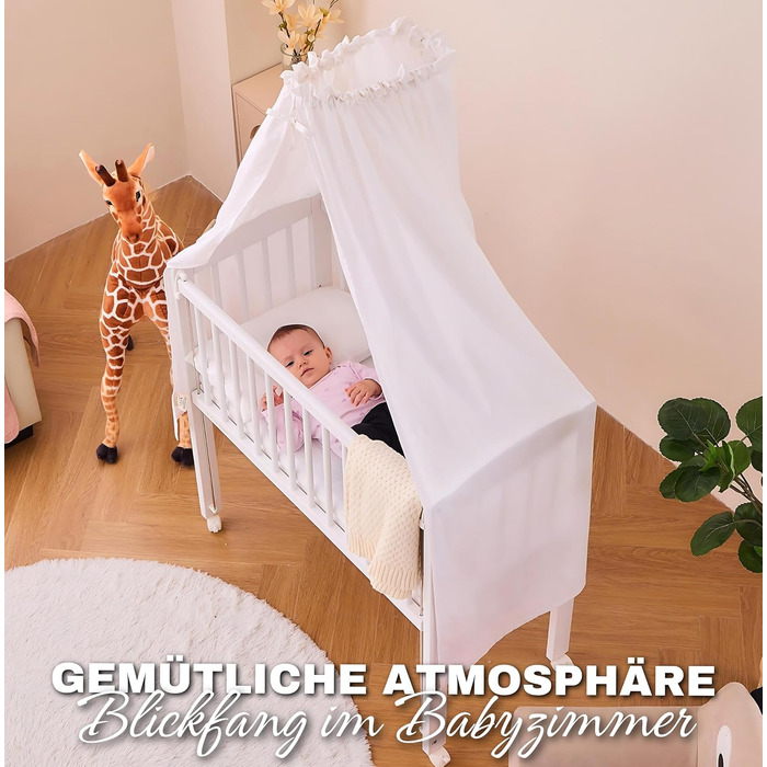 Балдахін для дитячого ліжечка ALAVYA HOME, 100% біобавовна, білий, з кріпленням, москітна сітка, GOTS сертифікат, 150×240 см