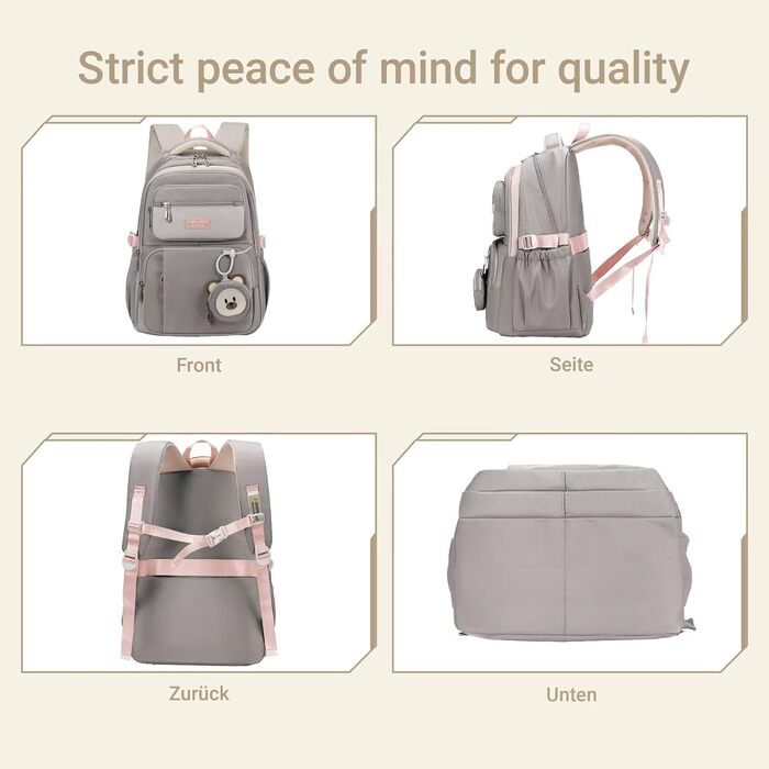 Шкільний рюкзак для підлітків (дівчаток та хлопців) - водонепроникний, великий, для школи та подорожей (сірий)