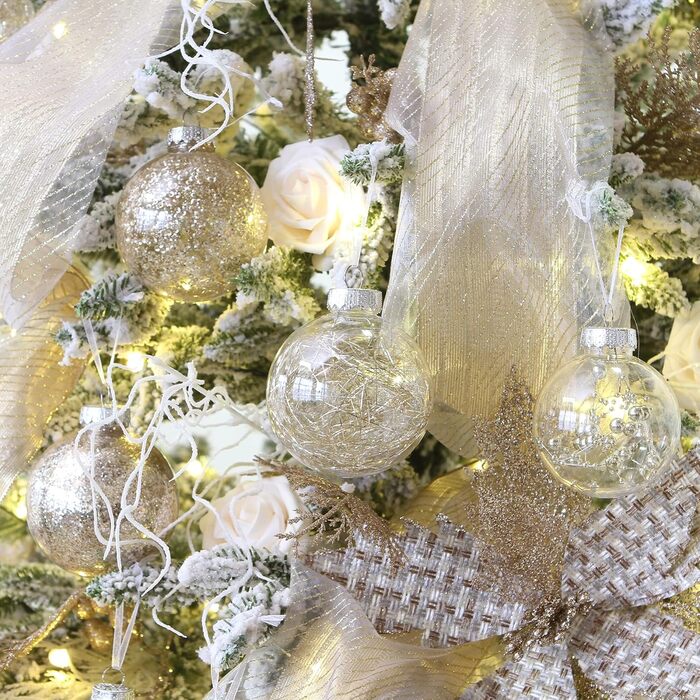 Набір прикрас на ялинку Sea Team 60 мм, 30 шт. з зображенням ялинки та блискітками, колір шампань