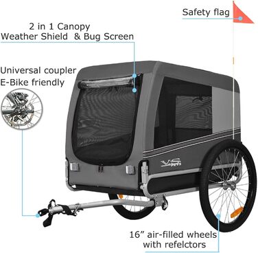 Причіп для собак Tiggo VS Pets L – великий, 270л, для собак до 35 кг, сірий