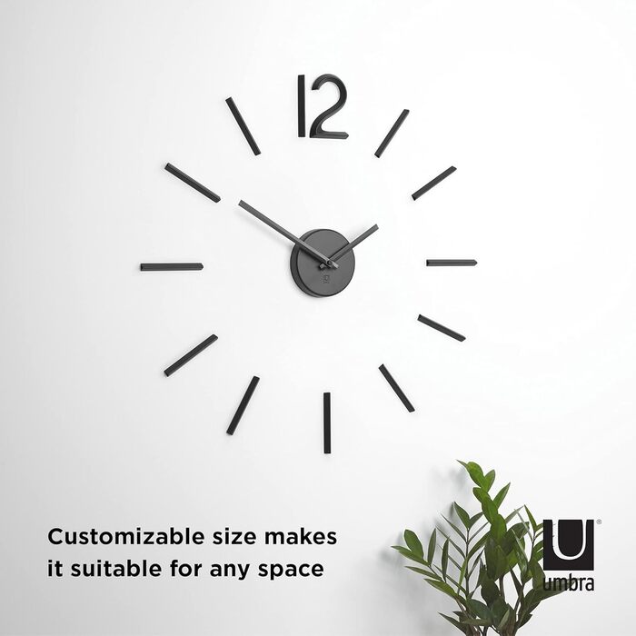 Настінний годинник Umbra Blink, сучасний мінімалістичний дизайн, DIY кварцовий механізм, без рамки, самоклеючі цифри, металева, чорна, для кухні, офісу, спальні, вітальні