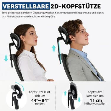 Ергономічне офісне крісло з регульованою спинкою та підголівником, до 150 кг, чорне X-Large