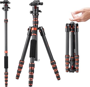 Штатив K&F Concept 152 см з карбону, легкий трипод з гнучким кульковим голівкою 360°, різьблення 1/4'', сумка для DSLR камери