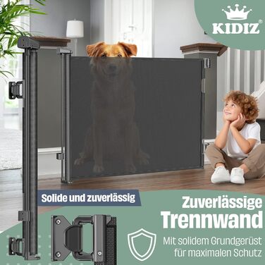 Захист для сходів KIDIZ® - розтяжний захист для дітей та домашніх тварин | Сітка-захист для сходів та дверей | З кріпленнями до підлоги та аксесуарами для монтажу (0-180 см, Чорний)