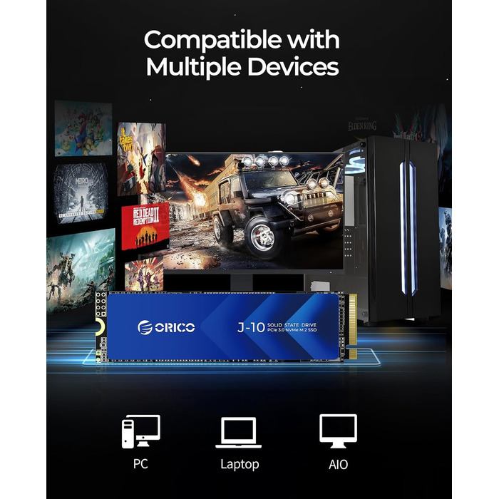 SSD Orico 1TB NVMe M.2 PCIe Gen3.0x4 - 3100 MB/s з кулером для ПК та відеомонтажу (J10)