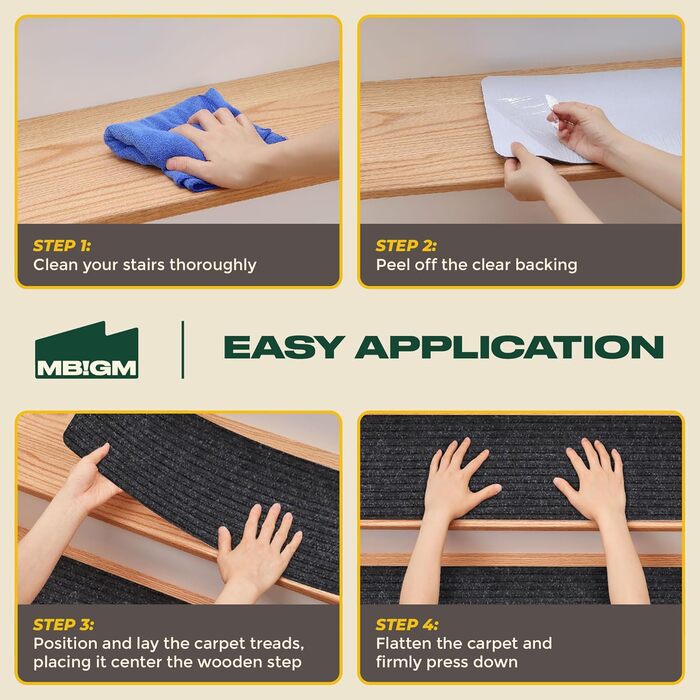Набір килимків на сходи MBIGM, 15 шт., 20x65 см, самоклеючі, чорні. Безпечні килимки на сходи для дітей, літніх людей та домашніх тварин