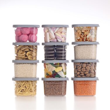 Набір контейнерів для зберігання продуктів [12 шт] Антрацит - Складні, економія місця для кухні, герметичні склянки для борошна, контейнери для їжі, Vorratsbehälter, коробки для зберігання (Білий / Світло-сірий 12x 500 мл)