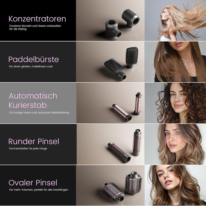 Airstyler 6-в-1: Фен-щітка, локони, об'єм, випрямлення, сушка волосся (Rose Gold)