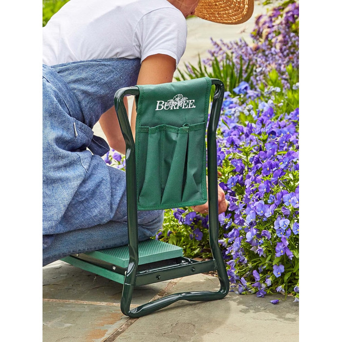Burpee 92314 Garden Kneeling Bench with Cushion, Seat Bench and Removable Tool Bag, Easy to Store, Portable Outdoor Bench, Foldable and Lightweight