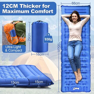 Wholede Self-Inflating Insulated Sleeping Pad for Camping - Lightweight & Waterproof Mat for 1 Person - Ideal for Backpacking, Hiking, Trekking & Tent Use