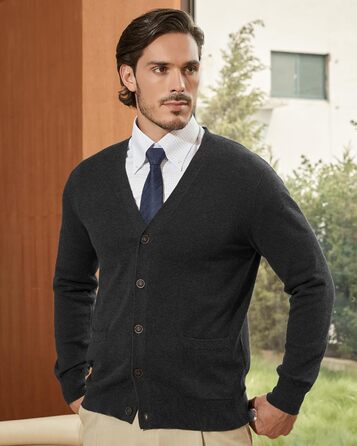 Чоловічий кардиган Kallspin з 100% бавовни, V-подібний виріз, довгі рукави, на ґудзиках та з кишенями, темно-синій, розмір M