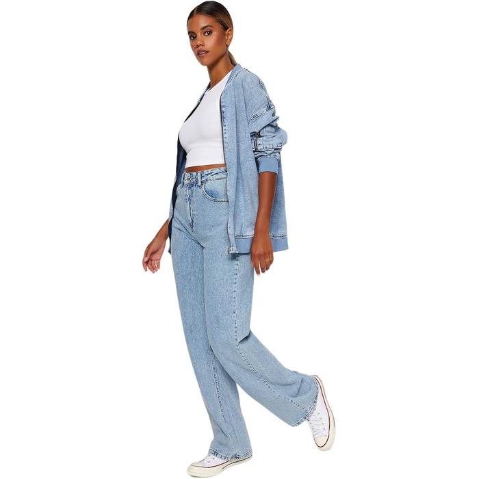 Джинси жіночі Trendyol прямого крою з високою талією, блакитний (44)