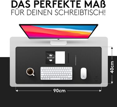 Підкладка для столу HAMZAM з PU шкіри, 90x40 см - преміум якість, з інтегрованим ковриком для миші, чорна