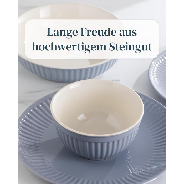 Набір посуду Steingut Hygge 48 предметів (12 осіб), сіро-блакитний колір, преміум якість