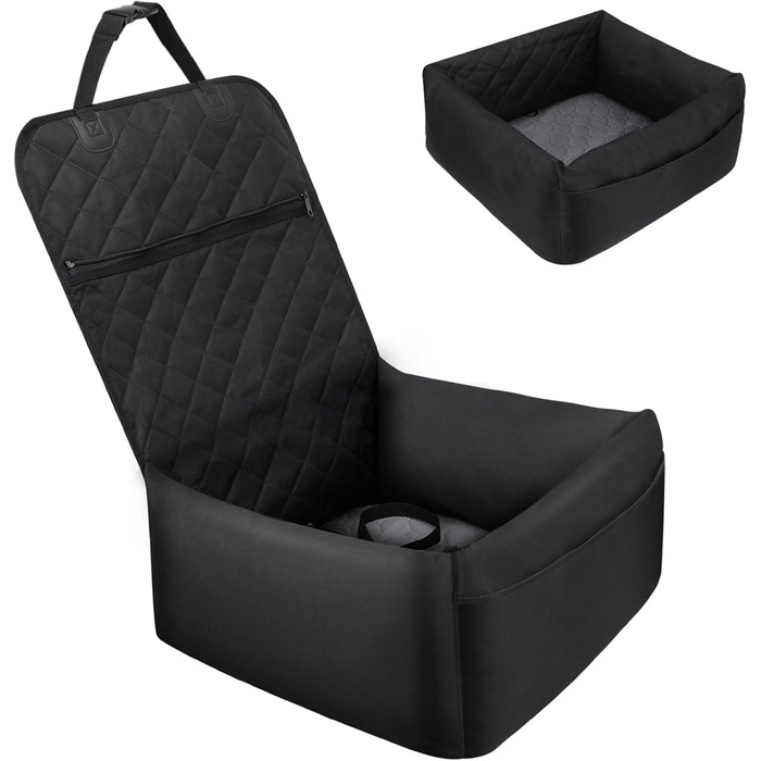 Автомобільний лежак для собак 2-в-1, чорний. Зігсвіт, з ременями безпеки, вбираючою підстилкою та знімним чохлом. Для маленьких собак